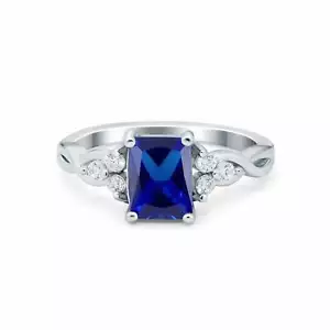 Emerald Cut Wedding Bridal Ring Simulated CZ 925 Sterling Silver - Picture 1 of 14