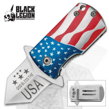 BLACK LEGION USA FLAG MINI POCKET KNIFE MONEY CLIP ASSISTED OPENING 3 3/4" OPEN