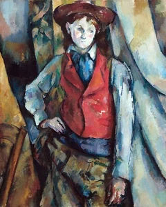 Ragazzo in gilet rosso dipinto di Paul Cezanne riproduzione - Foto 1 di 3