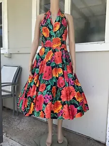 Vtg A J Bari sleeveless full skirt floral cotton party sundress 8 - Picture 1 of 10