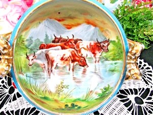 Antique Victoria Carlsbad Austria handled bowl with moutains and cows livestock - Picture 1 of 9