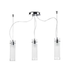 Lampadario sospensione moderna in vetro bianco cromata Flam Ideal Lux 3 luci