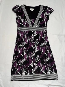 ANN TAYLOR LOFT: SS Multicolor Rundhals Kleid: Schwarz Weiß Lila Print, 6 - Bild 1 von 4