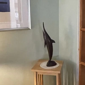 Vintage 19" Swordfish Hand Carved Natural Polished Finish Iron Wood Sculpture - Picture 1 of 8