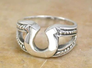 ANILLO GRUESO PLATA ESTERLINA WESTERN ZAPATO CABALLO talla 9 estilo # r1083 - Imagen 1 de 1