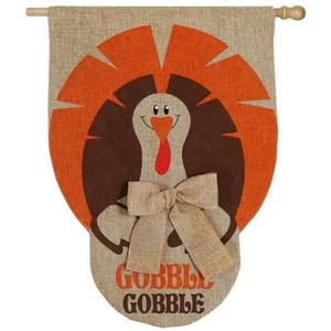 Gobble Gobble Turkey 13B3564 Evergreen BURLAP HOUSE Flag 28" X 44" - Picture 1 of 1