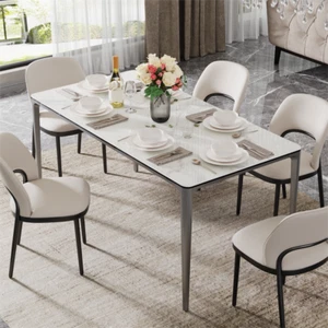 Esstisch Esszimmertisch Keramik Küchentisch Weiß Hochglanz 160x80x74cm Bürotisch - Bild 1 von 18