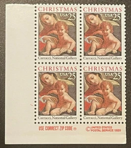 Scott#: 2427 - Christmas - Madonna and Child 25c 1989 Zip Block of Four MNHOG - Picture 1 of 1