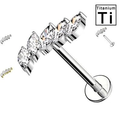 Awaken Labret in Titanio Curvo a Ventaglio con 5 Cristalli e Filettatura Interna - Immagine 1 di 2
