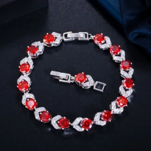 Create Edelstein Schmuck Rundschliff Rot CZ Kristall Tennis Armband für Frauen Party - Bild 1 von 22