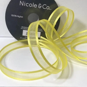 Sheer Organza Ribbon Bright Yellow Border 5/8" x 45' Nicole & Co. Nylon (1) Roll - Picture 1 of 14