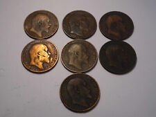 UK Edward VII set of 7 coins one penny  1902 1905 1906 1907 1908 1909 1910