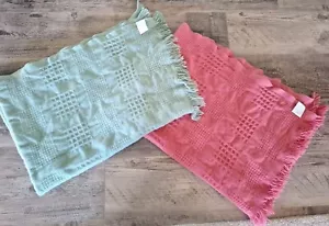 Coming Home Green and Blush Wool Blankets Throws Lot of 2. READ 100% Wool - Picture 1 of 12