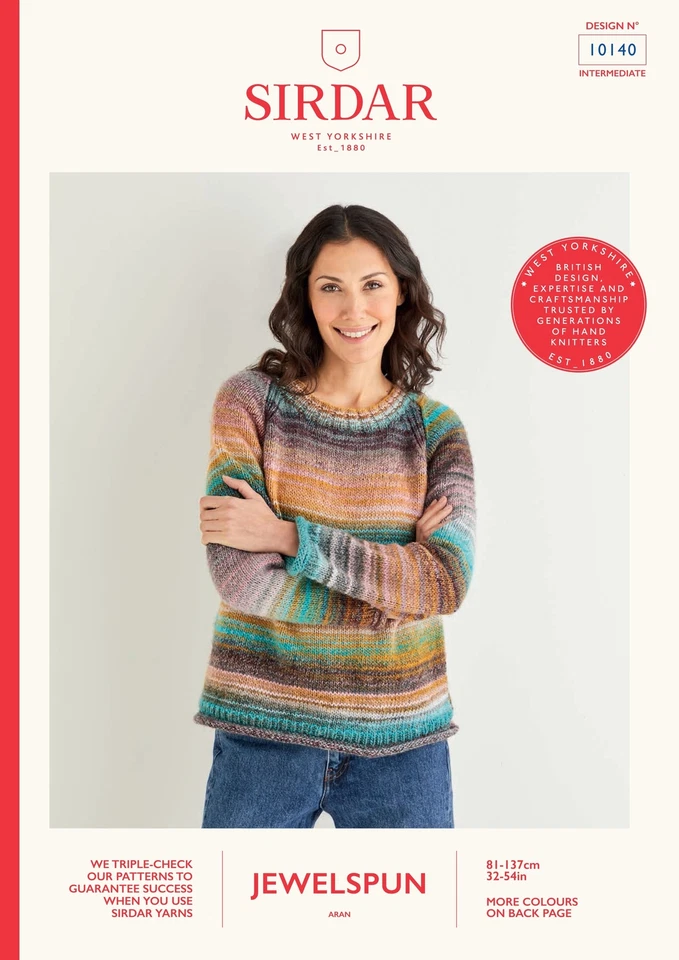 Sirdar Pattern Women’s Crew Neck Raglan Sweater in Jewelspun (leaflet) 10140