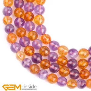 Natural Mixed Citrine Amethyst Gemstone Round Loose Beads For Jewelry Making 15" - Picture 1 of 23