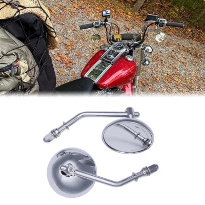 Par de espejos retrovisores cromados de vástago corto para Harley Davidson 1981-2023 Foto 1 de 4
