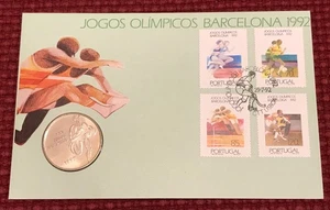PORTUGAL - 1992 BARCELONA OLYMPICS 2ND ISSUE COIN COVER SG 2295-2298 - Picture 1 of 2
