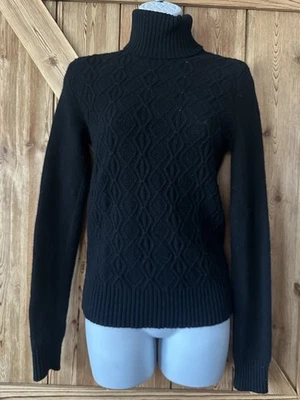 Suéter HALOGEN para mujer negro de lana de cordero mezcla de nailon tejido con cable cuello alto pequeño Foto 1 de 4