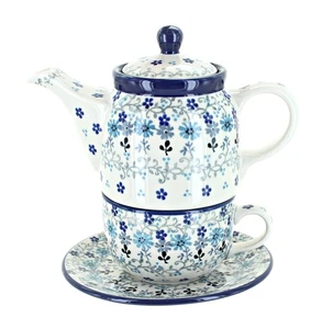 Té Celeste de cerámica polaca rosa azul para uno - Imagen 1 de 1