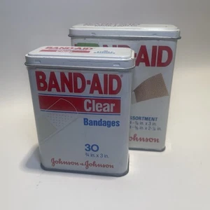 Vintage Band-Aid 30 Flexible Fabric And Clear Bandages Tins Lot Of 2 - Picture 1 of 6