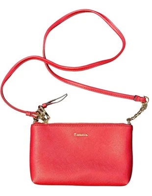 Calvin Klein Pink Red Mini Crossbody Bag Faux Leather Gold Chain Accent 5"x8" - Image 1 of 4