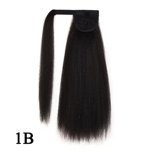 22 Inches Black Kinky Straight Ponytail Extension Synthetic Drawstring Ponytail - Picture 1 of 26
