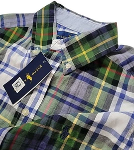 Ralph Lauren Plaid Shirt Button Down LS LOGO Green Blue Boys Size M(10-12) NWT - Picture 1 of 9