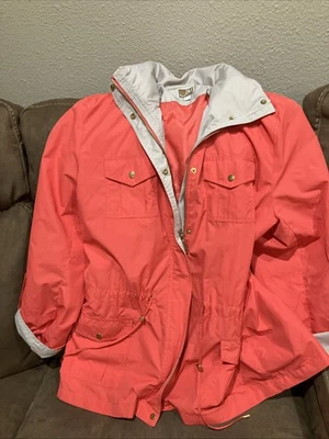 Chaqueta de lluvia para mujer JM Collection talla XL coral/beige resistente al agua a presión, cremallera Foto 1 de 3