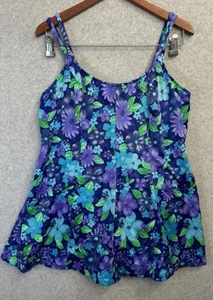 Vintage Maxine of Hollywood Plus 20W Einteiler Blumen Badeanzug Kleid Lila Made USA - Bild 1 von 14