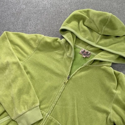 VTG Juicy Couture Sweatshirt Velour Zip Up Green Size M USA Made Hoodie - Image 1 of 4