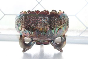 Vintage Fenton Amethyst Carnival Glass Orange Tree 3 Footed Bowl - Picture 1 of 4