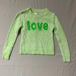 Justice LOVE Sweater Girl 6 Knit Pullover Green Round Neck Cozy School Fall Cute - Picture 1 of 6