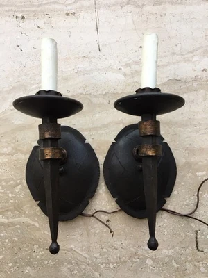 Apliques de pared eléctricos vintage con cable par negro gótico brutalista 13,5" x 6" Foto 1 de 4