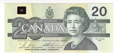 Billete de 20 dólares de Canadá 1991 Bonin-Thiessen, AIY, BC-58b-i (C/UNC) Foto 1 de 2