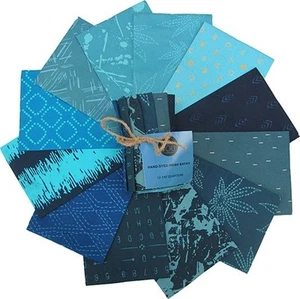 Me+You Indah Batik Fat Quarter bundle (12 pcs) by Hoffman, MYFQ21-87-blueberry - Picture 1 of 1