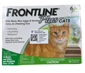 Cat Flea and Tick Treatment- Frontline Plus For Cats & Kitten 8 Weeks - 6 Doses - Picture 1 of 3