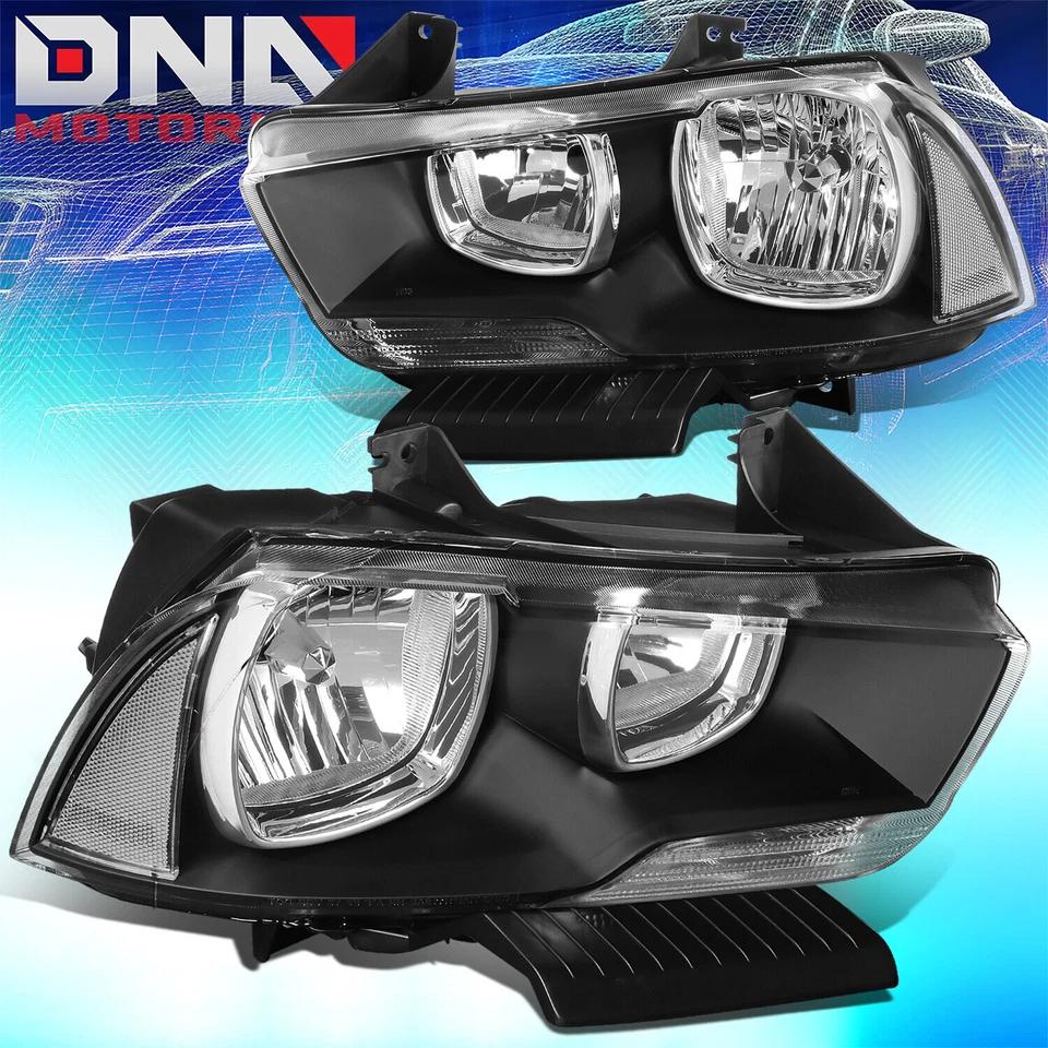 Faróis estilo fábrica Dodge Charger 2011-2014 carcaça preta lateral transparente - Imagem 1 de 4