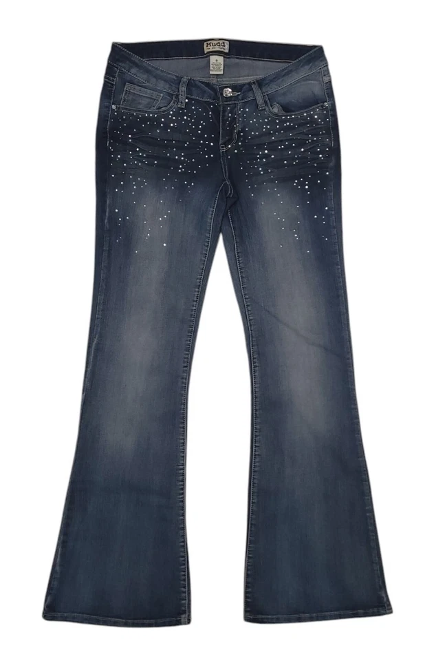 Mudd Jeans Acampanados Tiro Bajo Estrás Y2K Talla 9 Foto 1 de 4