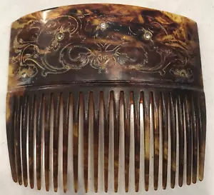 VTG Faux Tortoise Shell Hair Comb 24K Gold/Rhinestone inlaid - Rare READ - Picture 1 of 5