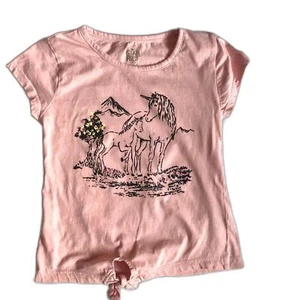 Unicorn Shirt Top Tee Star Ride Girls L 6x Peach Short Sleeve Tie Front Cotton - Picture 1 of 7