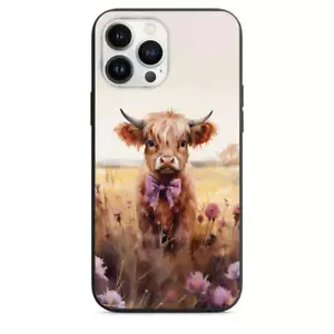 Cute Pink Bow Highland Cow in flower field Design Phone Case for iPhone 7 8 X XS - Picture 1 of 31