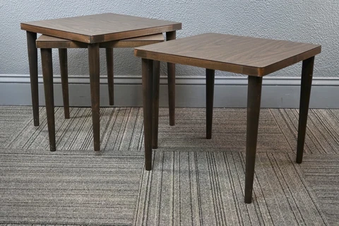 Set 3 Mid Century Danish Modern Square Formica Woodgrain Stacking Nest Tables Cover