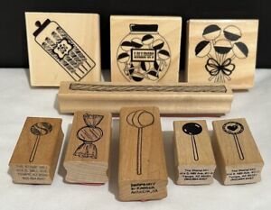 CANDY Lollipops Licorice Shop Wood Rubber Stamps Lot of 9
