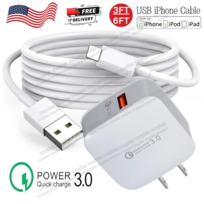 18W QC 3.0 Quick Fast Charger USB Wall Power Adapter Cable For iPhone 14 13 12 8 - Image 1 of 4