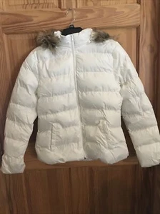Arizona Juniors Sz Large White Fur Lined Hooded Jacket Retails $68 (8-CT-142) - Picture 1 of 5