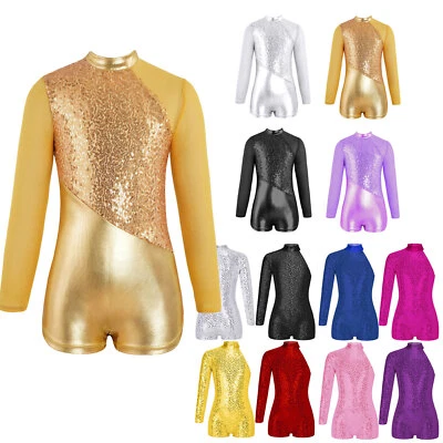 Kids Girls Sequins Jazz Dance Ballet Leotard Gymnastics Performance UK - Image 1 of 3