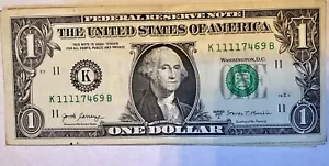 Fancy 4 On A Row cool serial number k11117469 bill is an a good condition - Picture 1 of 1