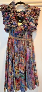 Matthew Williamson silk dress, colorful, ruffles, beaded belt detail, size 8 - Picture 1 of 7