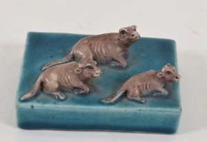 Chinese Porcelain Turquoise Brown Ox Cow Paper or Scroll Weight Antique Qing - Picture 1 of 24
