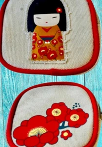 Geldbörse Kimmidoll BH Japanisch Geisha Mädchen + Blumen Handarbeit DOPPELSEITIG - Bild 1 von 9